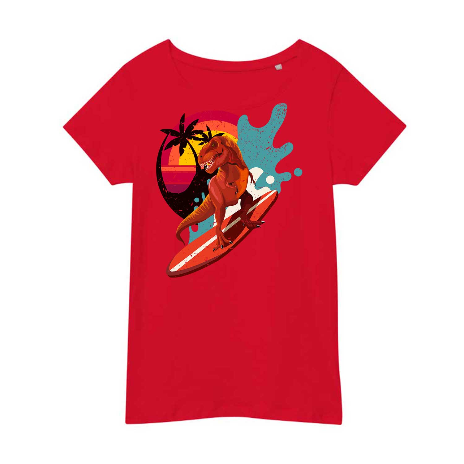 T Rex Dinosaur Surfing – Women’s T-Shirt – Print Executive