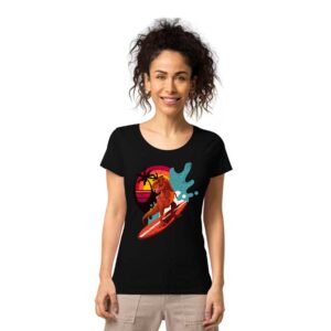 T Rex Dinosaur Surfing – Women’s T-Shirt