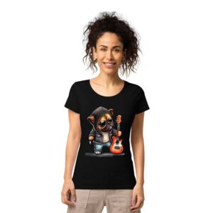 Cute Rock N Roll Dog with Guitar – Women’s T-Shirt